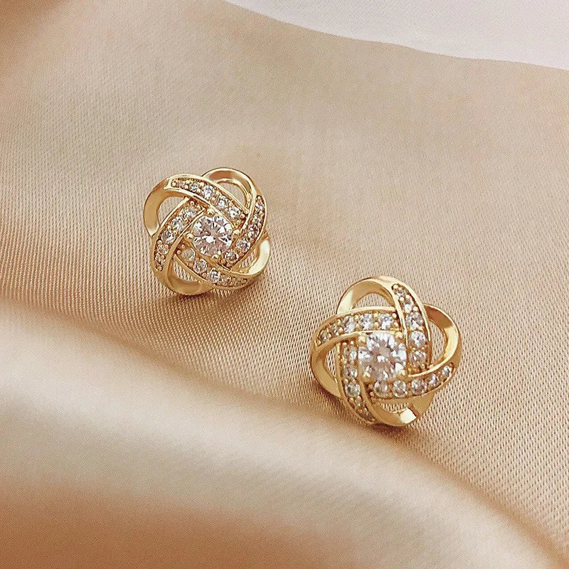 zircon cross and geometric stud earrings, light luxury - view 13