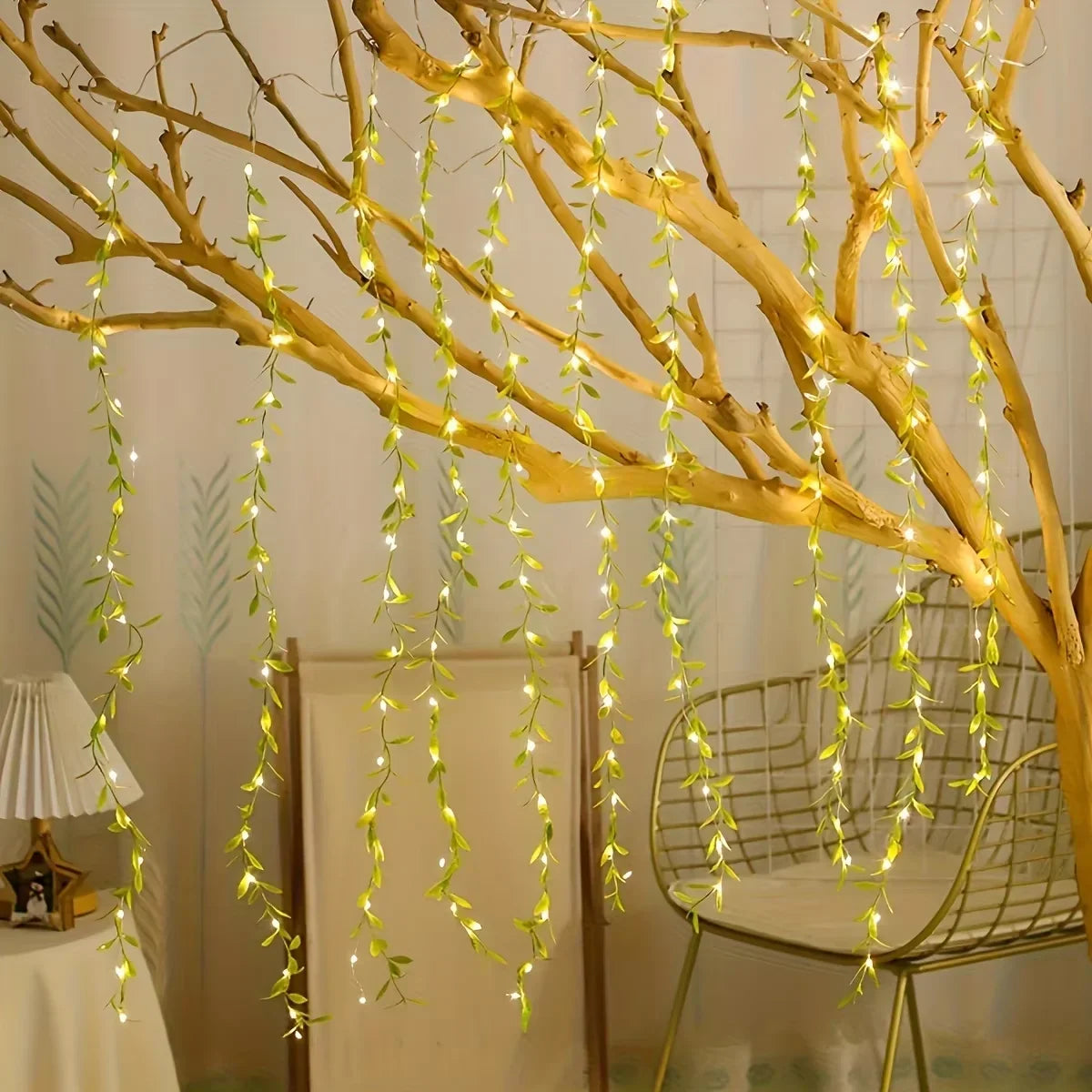 2-meter copper wire willow string lights with battery box, warm LED fairy lights for wedding and family gathering decorations