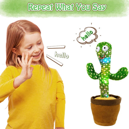 Dancing cactus plush toy from Prime Deal Zone with built-in speaker, talking feature, and USB battery for kids' entertainment and gifts.