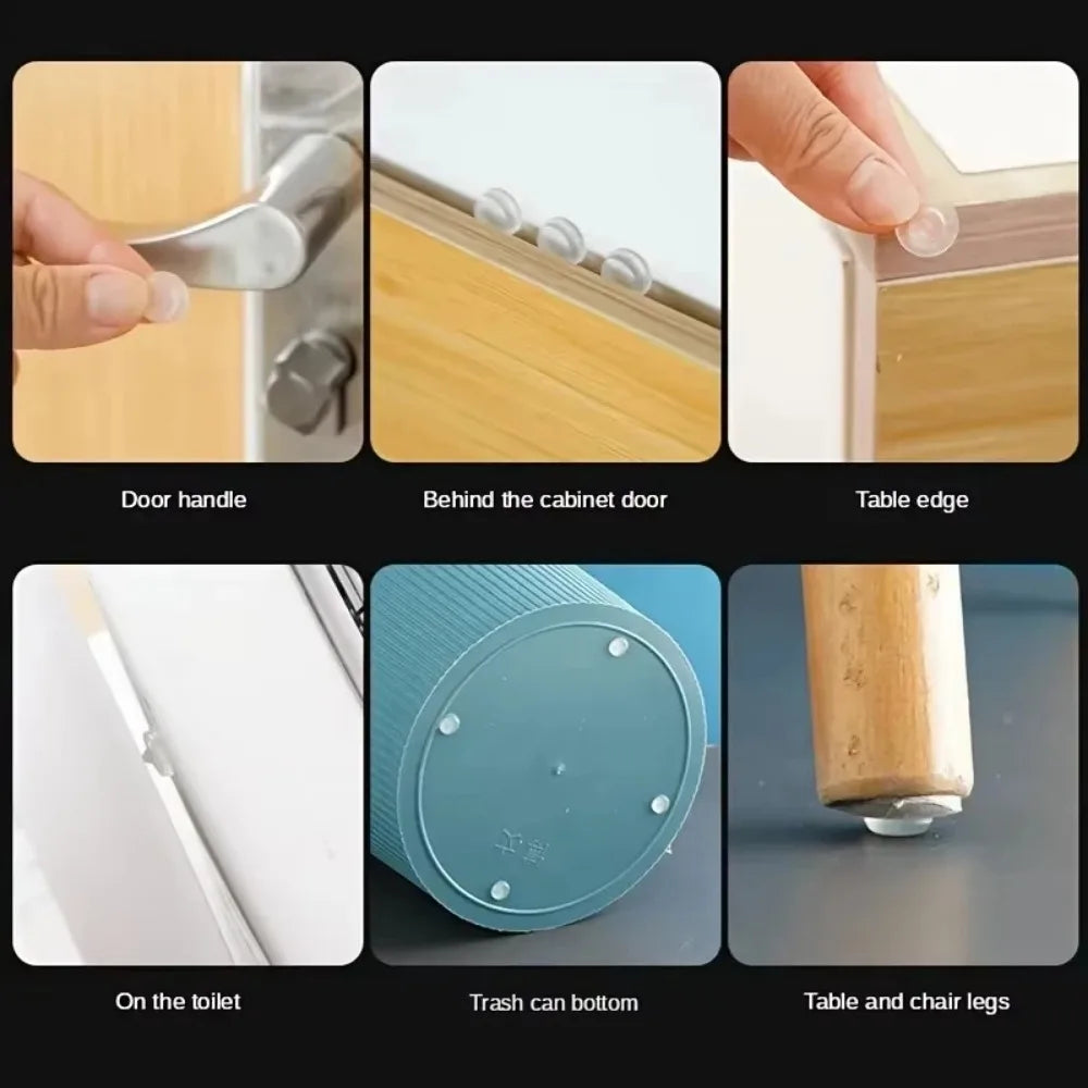 Set of 100 Prime Deal Zone self-adhesive rubber door stoppers and buffer pads, 6x2mm silicone furniture cushions for protection.