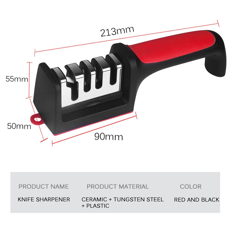 Prime Deal Zone kitchen 3/4-segment knife sharpener, black handheld multi-functional sharpening stone for household use.