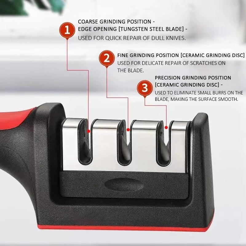 Prime Deal Zone 3/4-segment kitchen knife sharpener with black multi-functional handheld sharpening stone for versatile kitchen use.