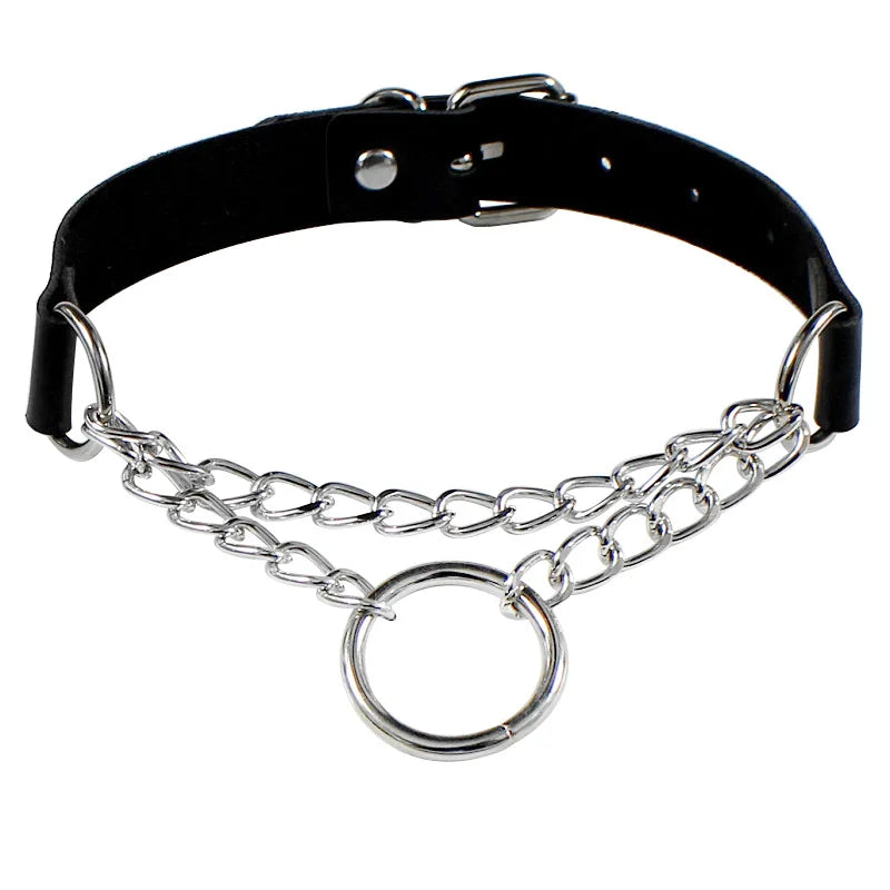 black PU leather punk choker collar necklace, rivet detail - view 5