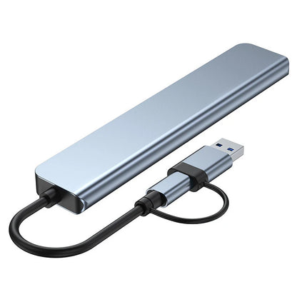 Prime Deal Zone 8-in-2 USB and Type C hub docking station with 3.5mm audio jack, micro SD card reader, for laptop, tablet, phone