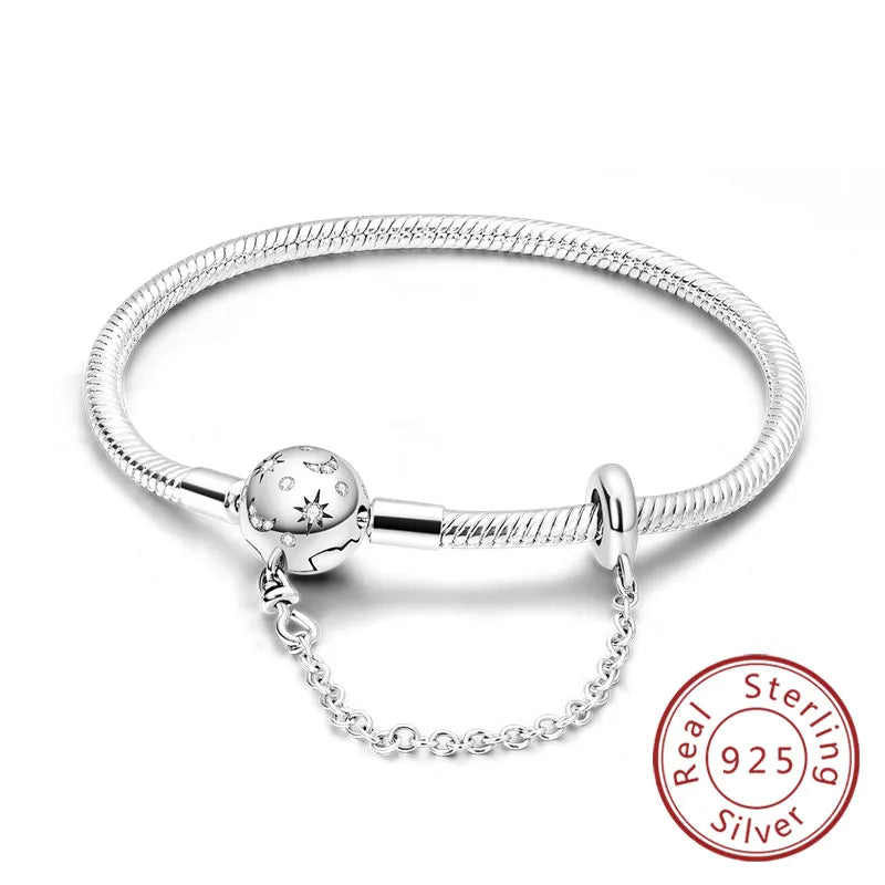 925 Sterling Silver Charm Bracelet — Pavé Zirconia, 17–20cm