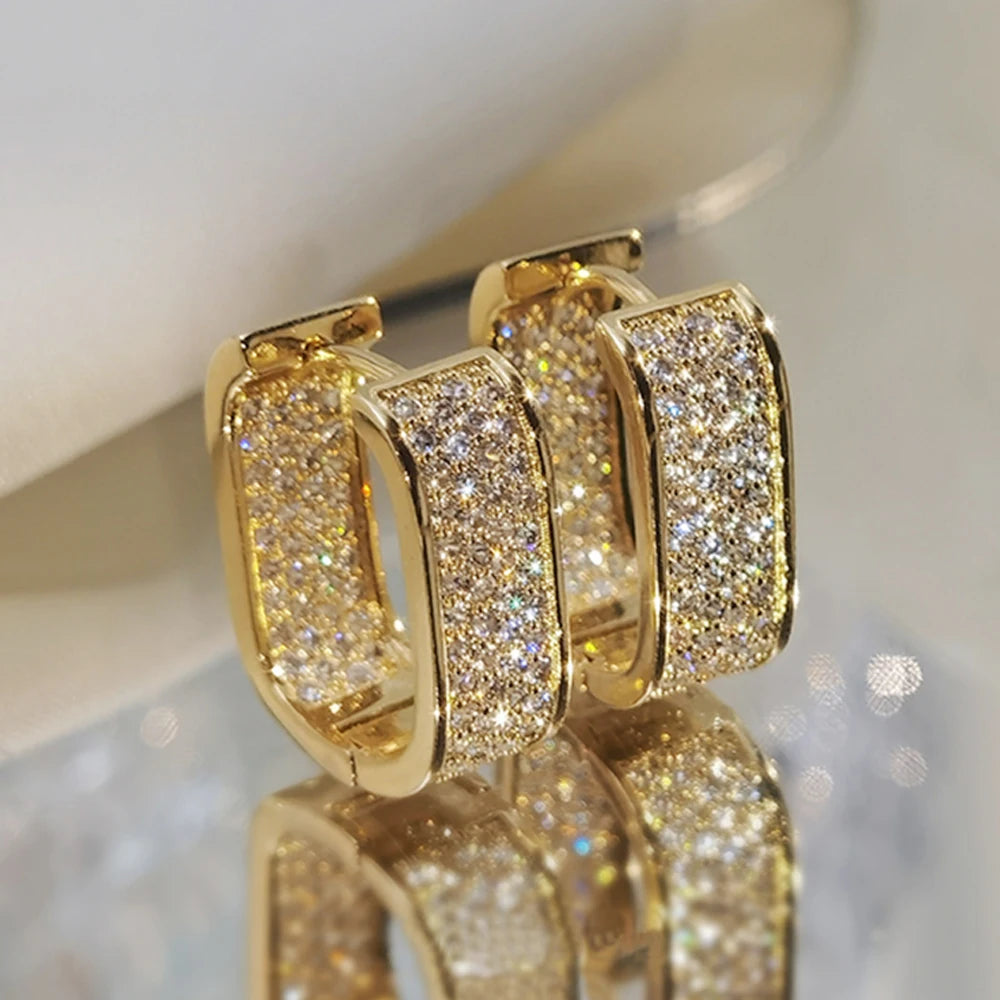 pave CZ hoop earrings, silver and gold tone - view 1