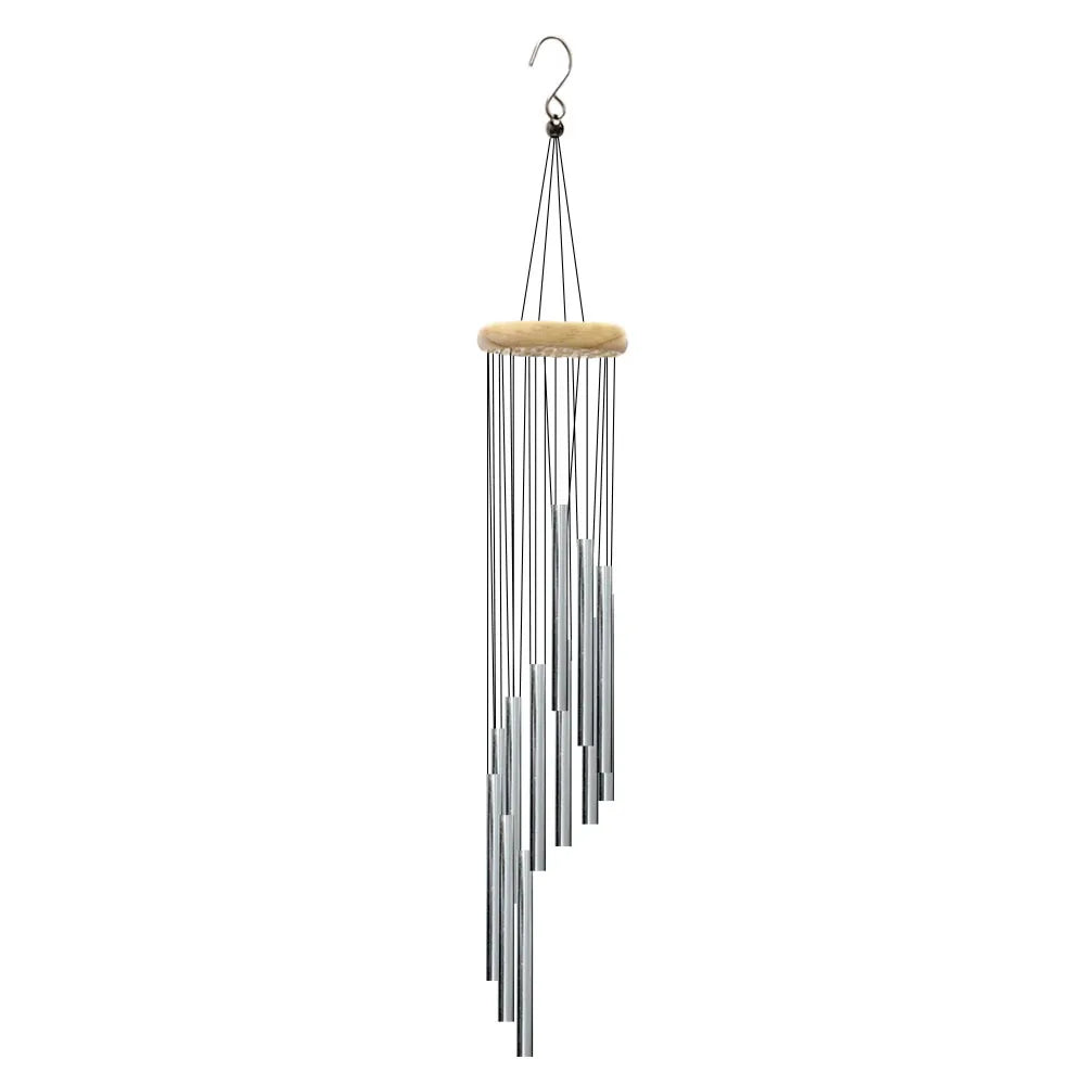 Aluminum alloy wind chimes set with 12 tubes, gold and silver bells, hanging with hook for outdoor home, wedding, or party decoration