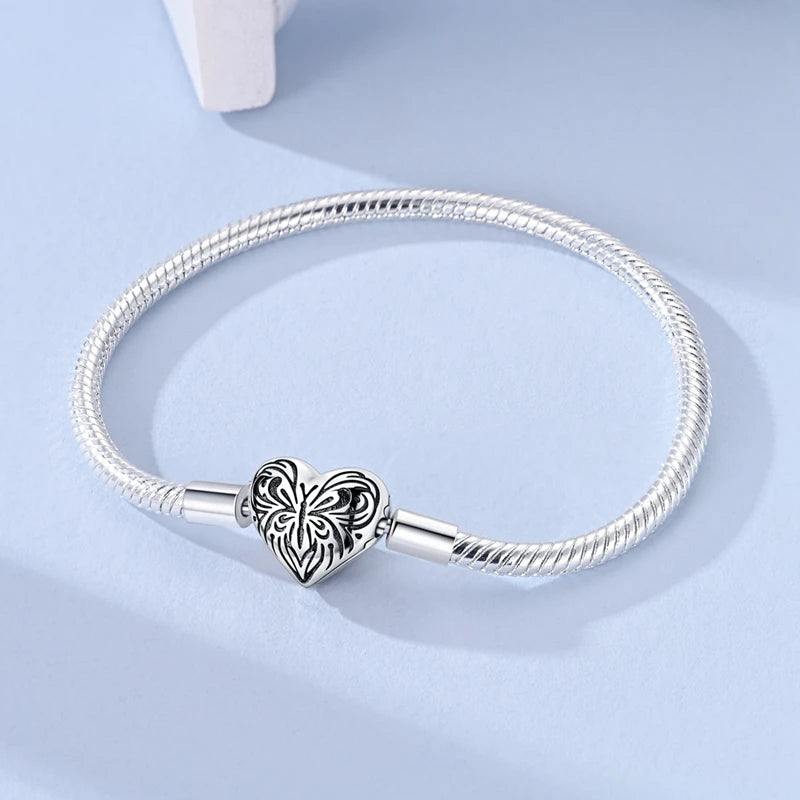 925 Sterling Silver Heart Zircon Snake Chain Bracelet — Multiple Designs, 17–20cm
