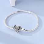925 Sterling Silver Heart Zircon Snake Chain Bracelet — Multiple Designs, 17–20cm