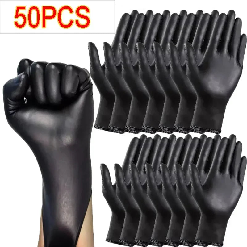 Set of black nitrile gloves for kitchen cleaning, dishwashing, pet care, and nail art, latex-free from Prime Deal Zone.