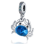 925 sterling silver blue crab charm bead with zircon
