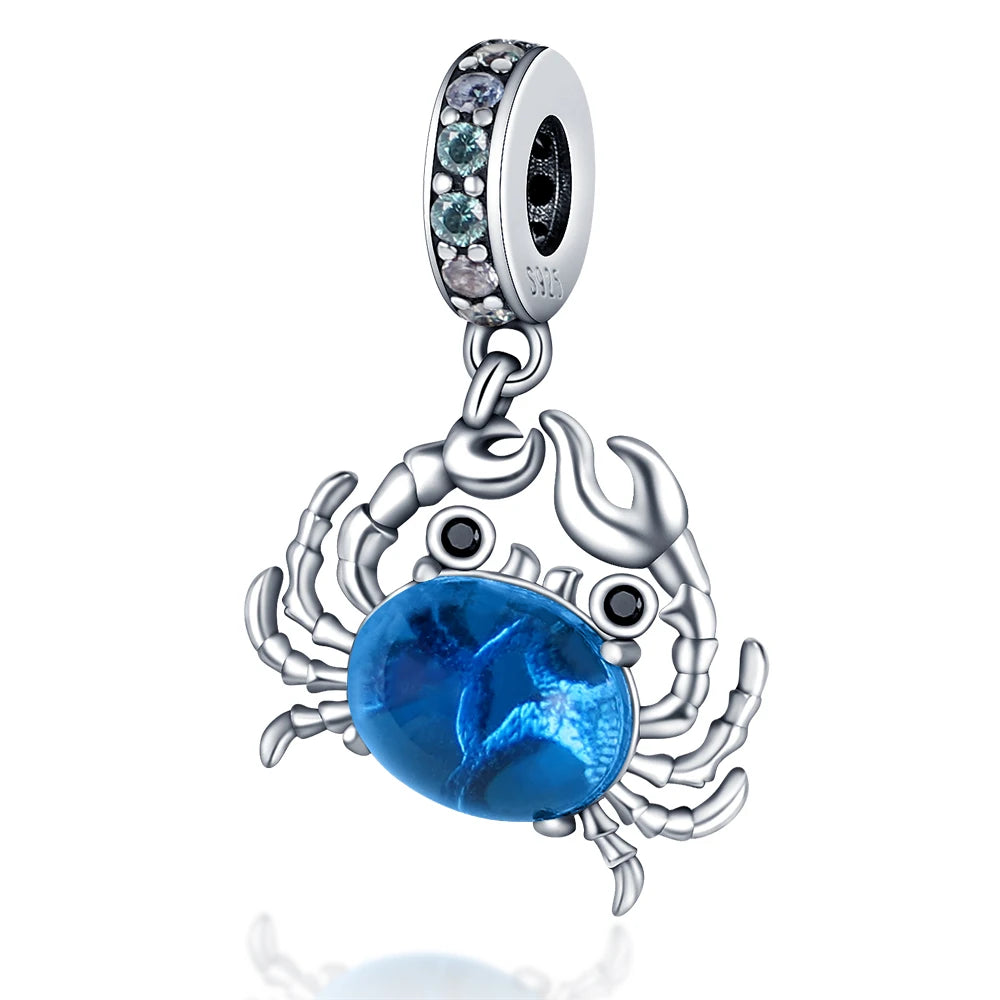 925 sterling silver blue crab charm bead with zircon