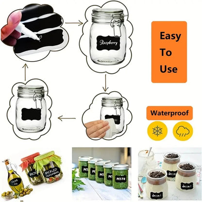 Set of 120 waterproof blackboard stickers with erasable pens, in three styles, for home and kitchen organization.