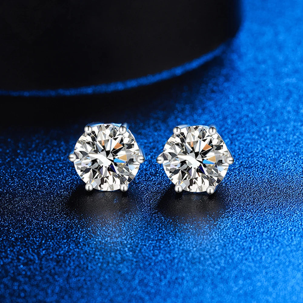 Sterling silver moissanite six-jaw stud earrings - view 8