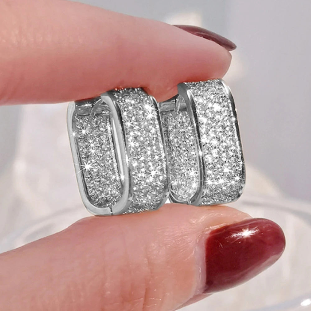pave CZ hoop earrings, silver and gold tone - view 9