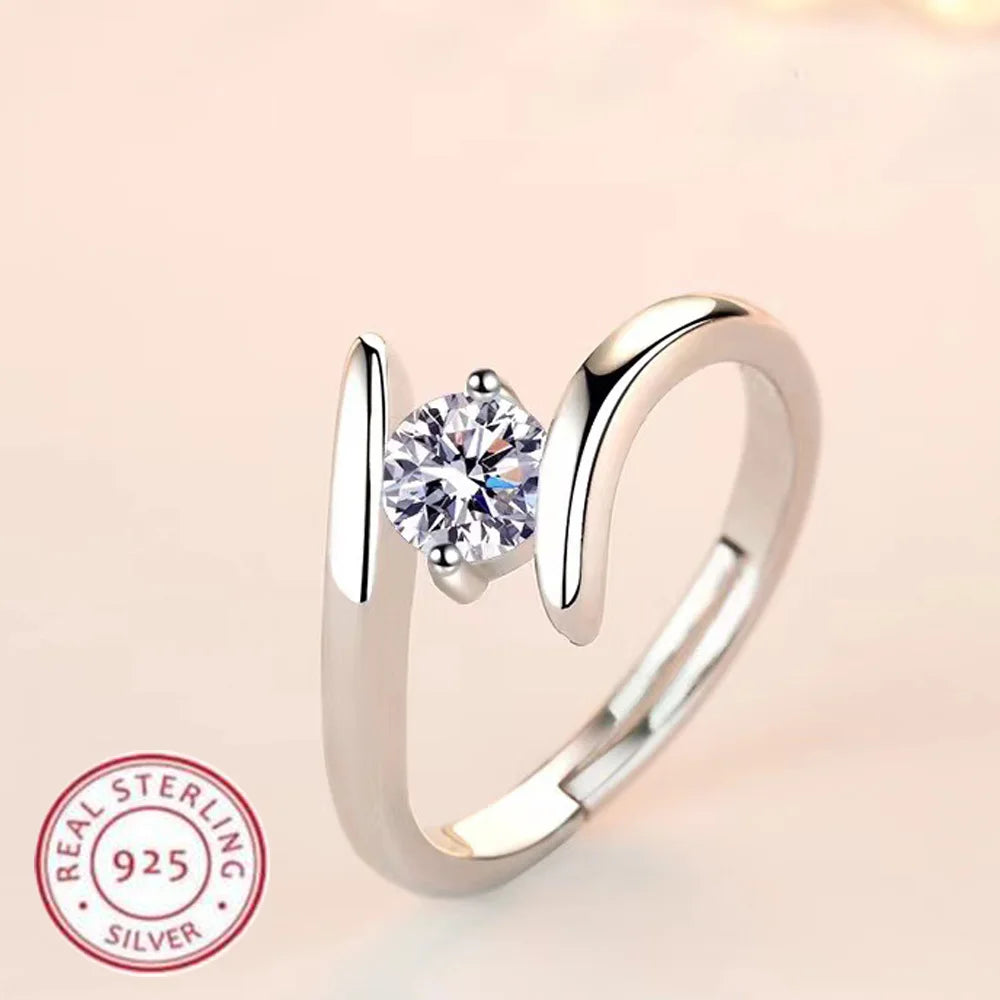 925 sterling silver zircon cocktail ring, geometric tension setting - view 1