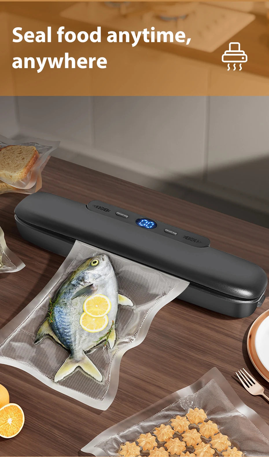 Prime Deal Zone SaengQ vacuum sealer machine with free vacuum bags for food sealing and storage.