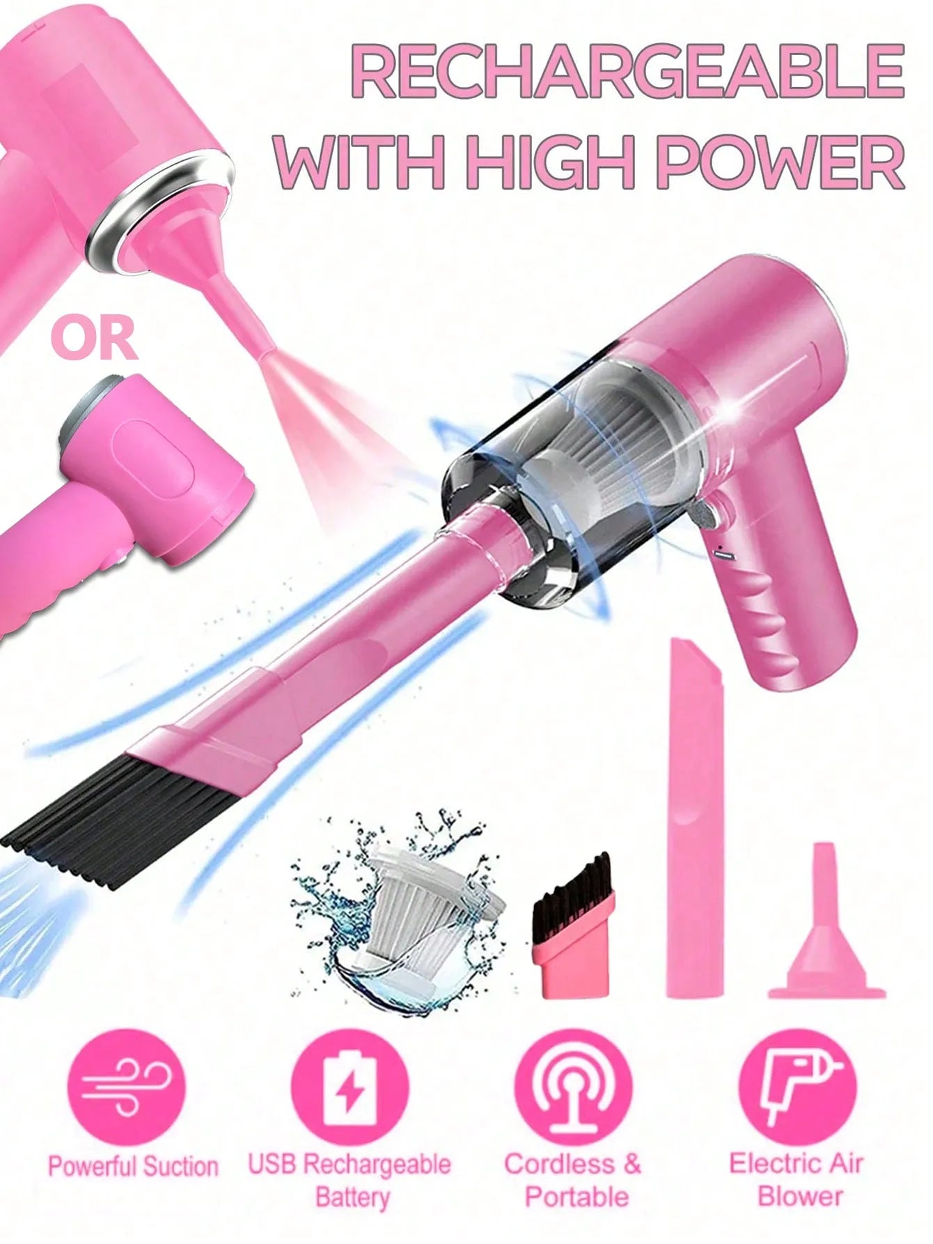 Prime Deal Zone 3-in-1 integrated vacuum cleaner with suction and blowing functions, USB charging, compact for car and household use.