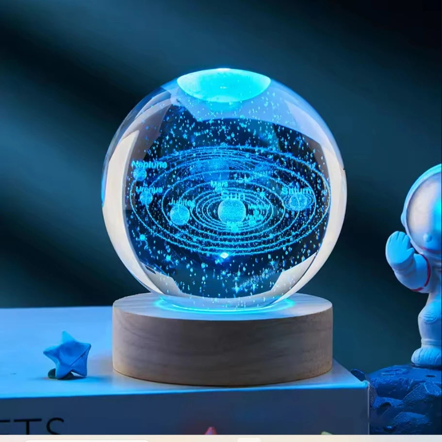 Crystal ball featuring 3D Saturn, moon, and planets design by Prime Deal Zone, perfect for home decor and celestial-themed decoration.