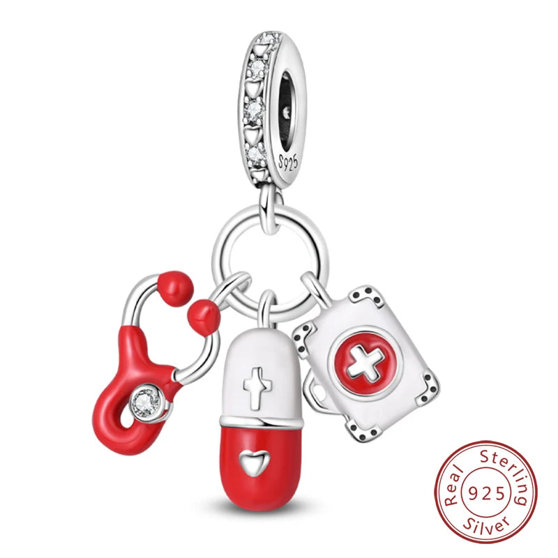 925 Sterling Silver Red Wine & Chili Charm Beads