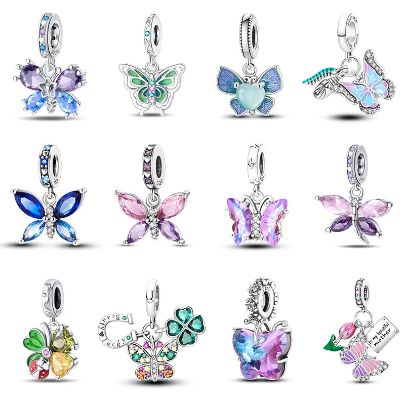 925 silver-plated multicolour butterfly charm bead
