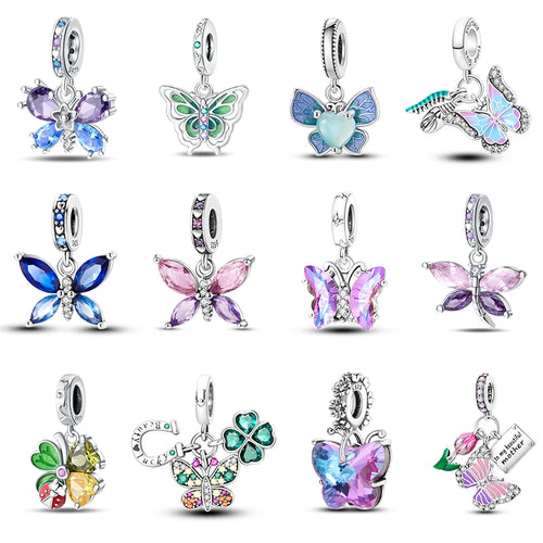 925 silver-plated multicolour butterfly charm bead