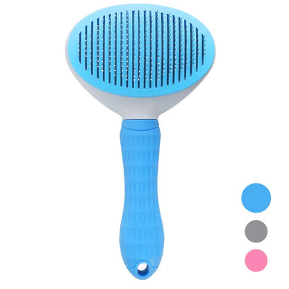 Prime Deal Zone self-cleaning pet dog and cat brush with grooming comb for removing loose hair and dematting pets.