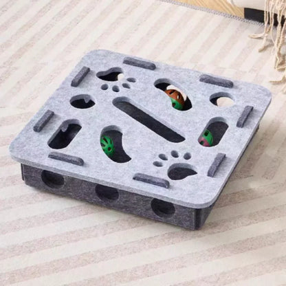 Prime Deal Zone pet cat puzzle maze toy with felt box, bell ball, and interactive holes for kittens to play and engage.