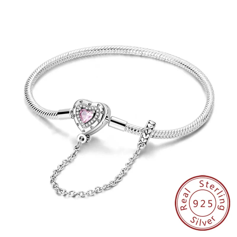 925 Sterling Silver Charm Bracelet — Pavé Zirconia, 17–20cm