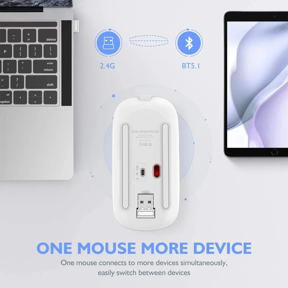Wireless Prime Deal Zone rechargeable silent LED backlit mouse for PC and laptop, Bluetooth and 2.4GHz receiver, optical dual mode.