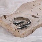 925 sterling silver angel wing and feather adjustable ring - view 2