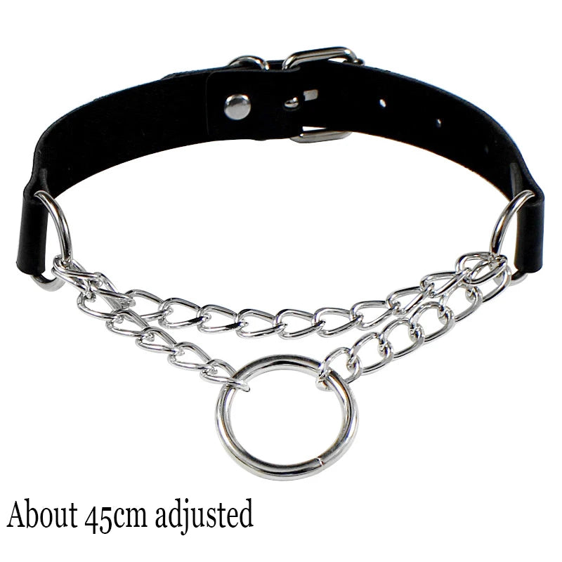 black PU leather punk choker collar necklace, rivet detail - view 16