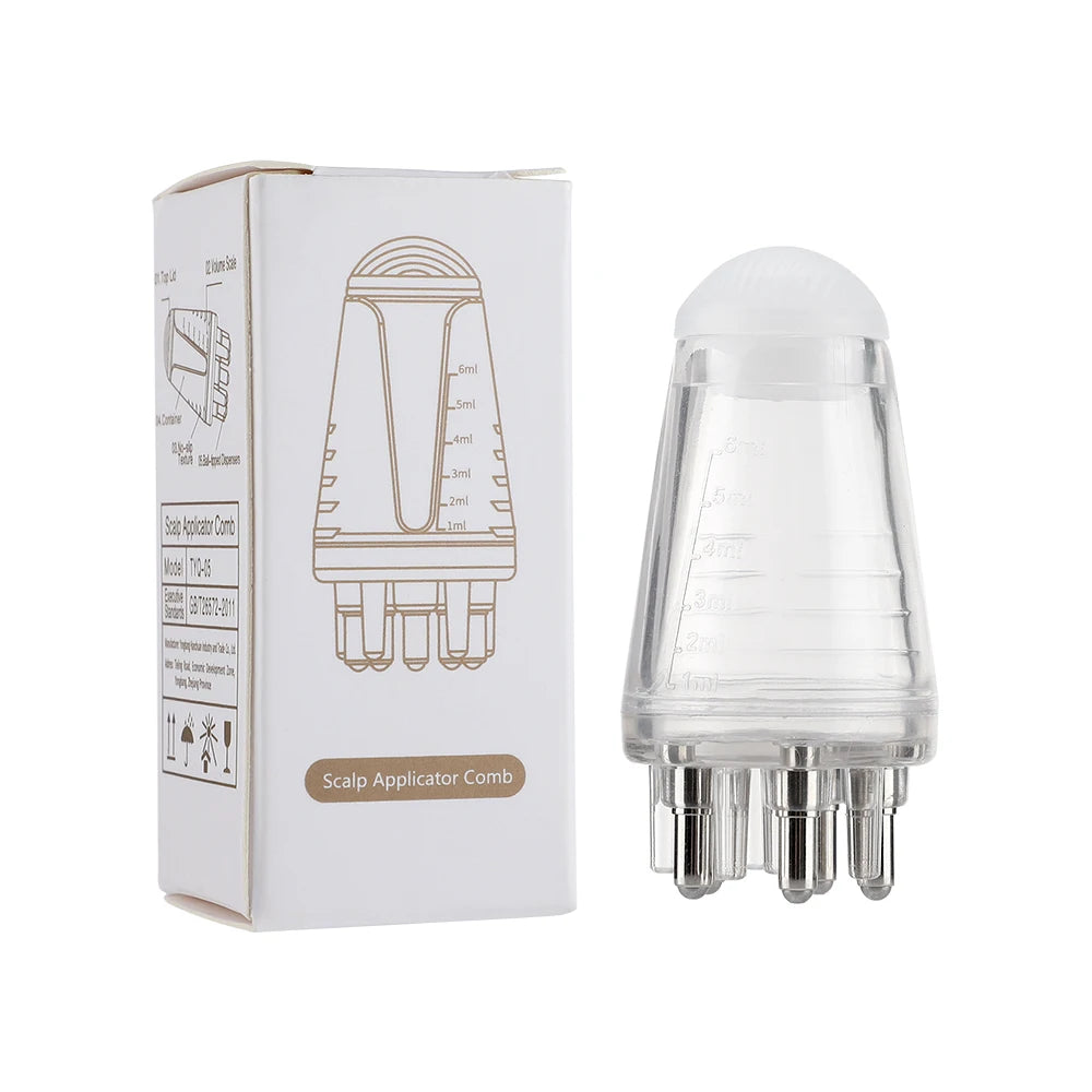 Prime Deal Zone scalp applicator comb with hexagon head, oil roller ball, and massage tips for hair regrowth and styling.