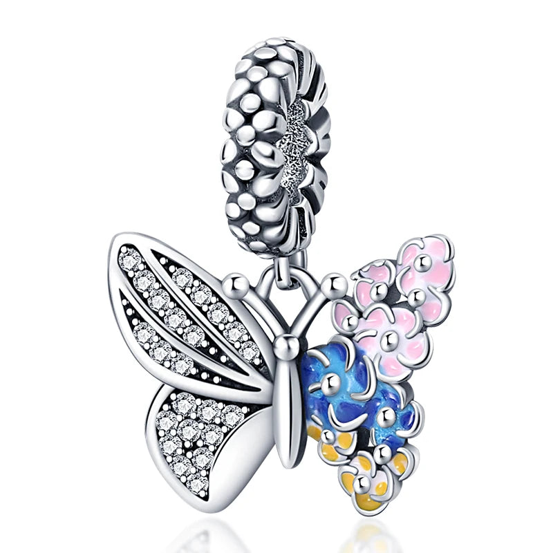 925 Silver-Plated Butterfly Charm Beads, Multicolour