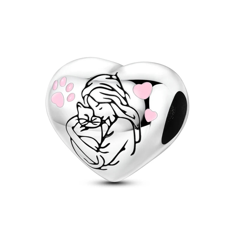 925 sterling silver pet and animal charm beads, dogs paws and hearts - view 14