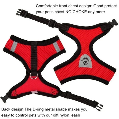 Adjustable polyester cat harness vest with leash, small to medium dog collar and mesh design for comfortable pet walking.