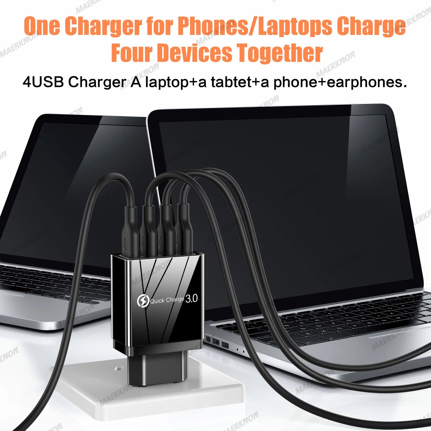 Prime Deal Zone 3A USB charger with 4 ports, fast charging USB 3.0 adapter for iPhone, Samsung, Xiaomi, and Poco mobile phones