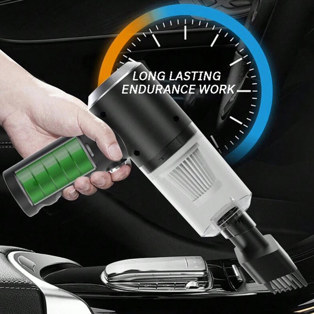 Prime Deal Zone 3-in-1 portable vacuum cleaner with suction and blowing functions, USB rechargeable for car and household cleaning.