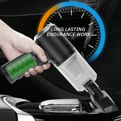 Prime Deal Zone 3-in-1 portable vacuum cleaner with suction and blowing functions, USB rechargeable for car and household cleaning.