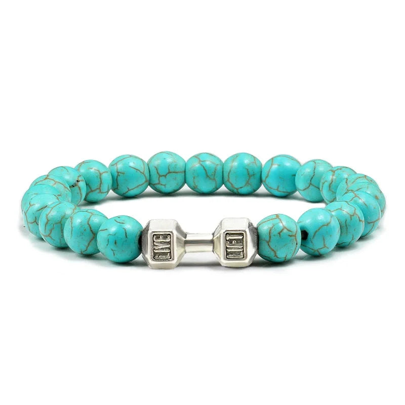 natural lava stone and alloy dumbbell bead bracelet - view 15