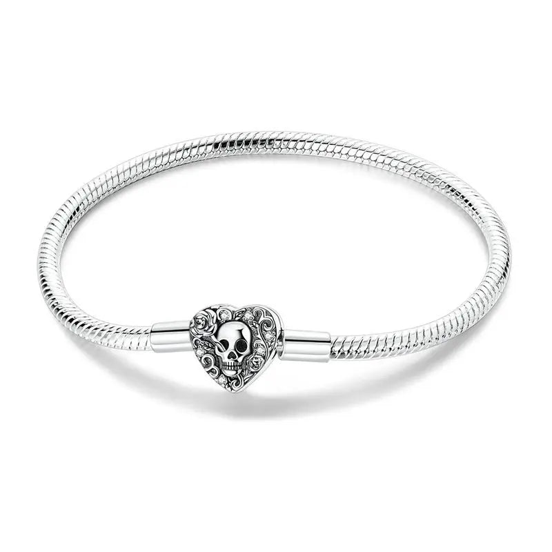 925 Sterling Silver Heart Zircon Snake Chain Bracelet — Multiple Designs, 17–20cm