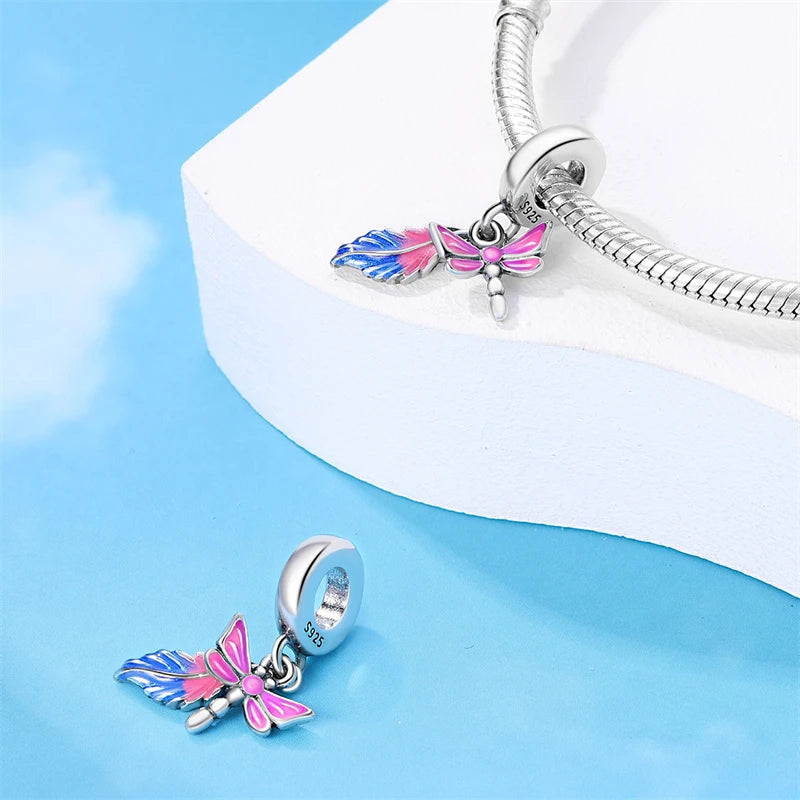925 sterling silver charm beads, butterflies dragonflies and feathers - view 3