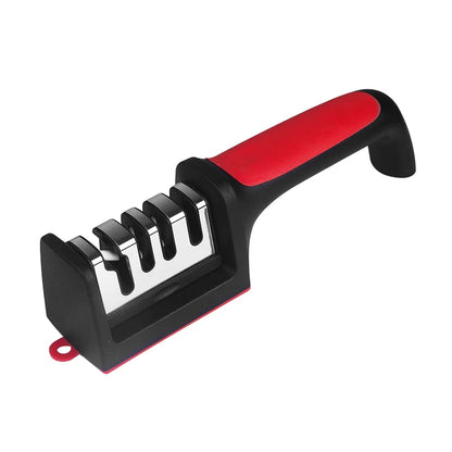 Prime Deal Zone kitchen 3/4-segment handheld knife sharpener with black sharpening stone for versatile household use.