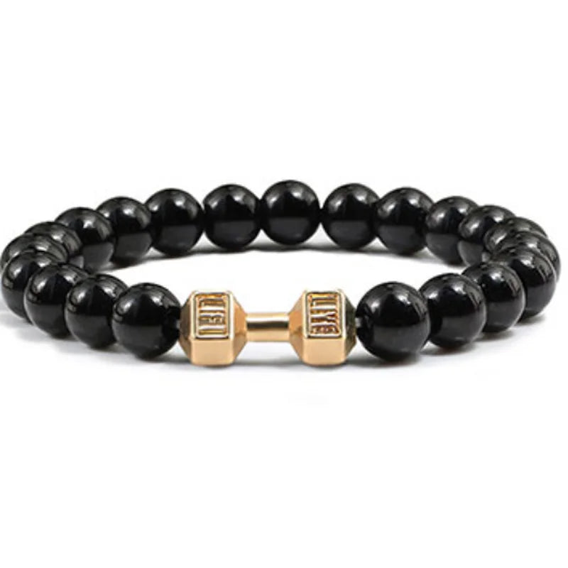 natural lava stone and alloy dumbbell bead bracelet - view 8