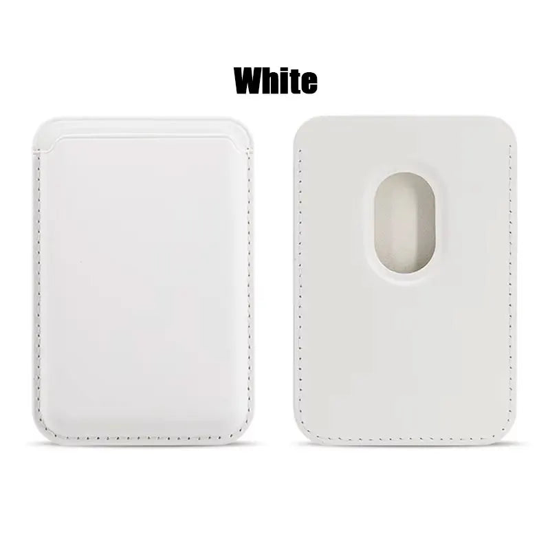 Magnetic leather wallet case for iPhone and Samsung with card holder and magnet covers, designed for secure magnetic attachment.