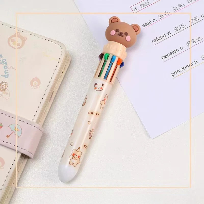 Cute bear cartoon ballpoint pen with 10 colorful designs, ideal for students and office use, by Prime Deal Zone.