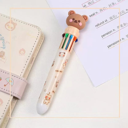 Cute bear cartoon ballpoint pen with 10 colorful designs, ideal for students and office use, by Prime Deal Zone.