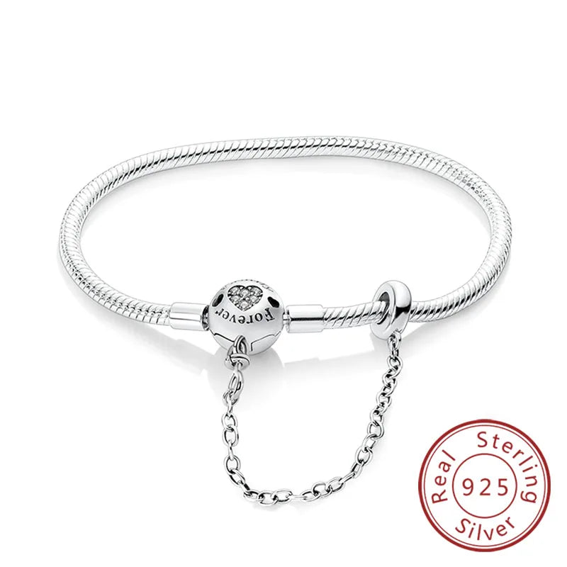 925 Sterling Silver Charm Bracelet — Pavé Zirconia, 17–20cm