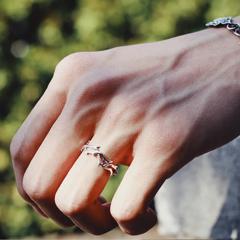 silver-plated vintage branch and thorn couple ring - view 12