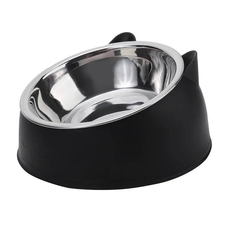 Stainless steel cat bowl with inclined design for feeding kittens, puppies, and small pets by Prime Deal Zone.